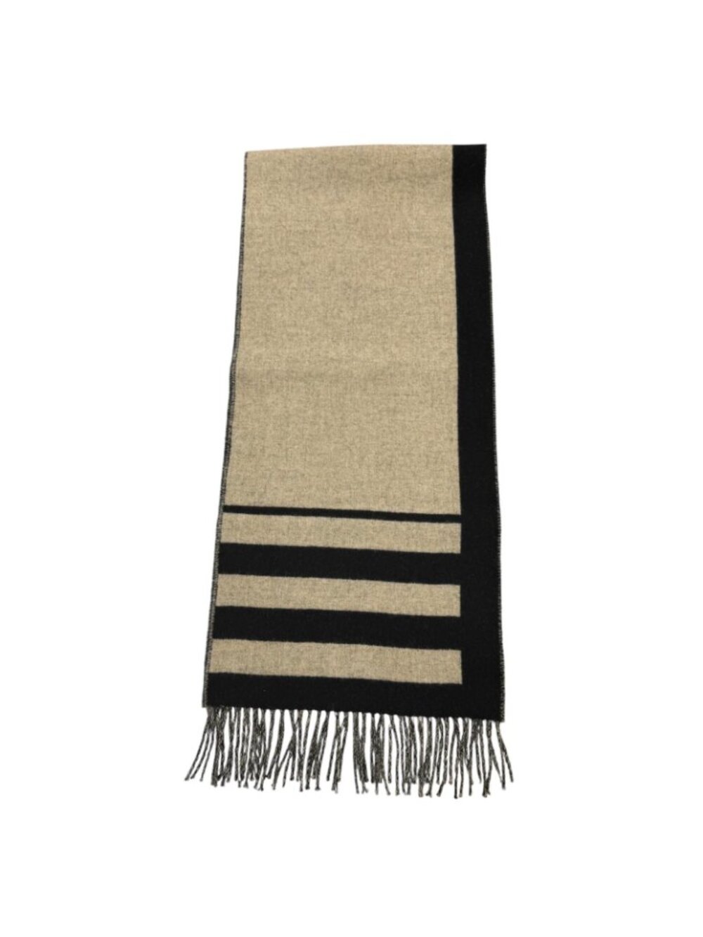 Hermes Love Story Scarf Cashmere with Fringe Horse Pattern Black Beige - Picture 4 of 10